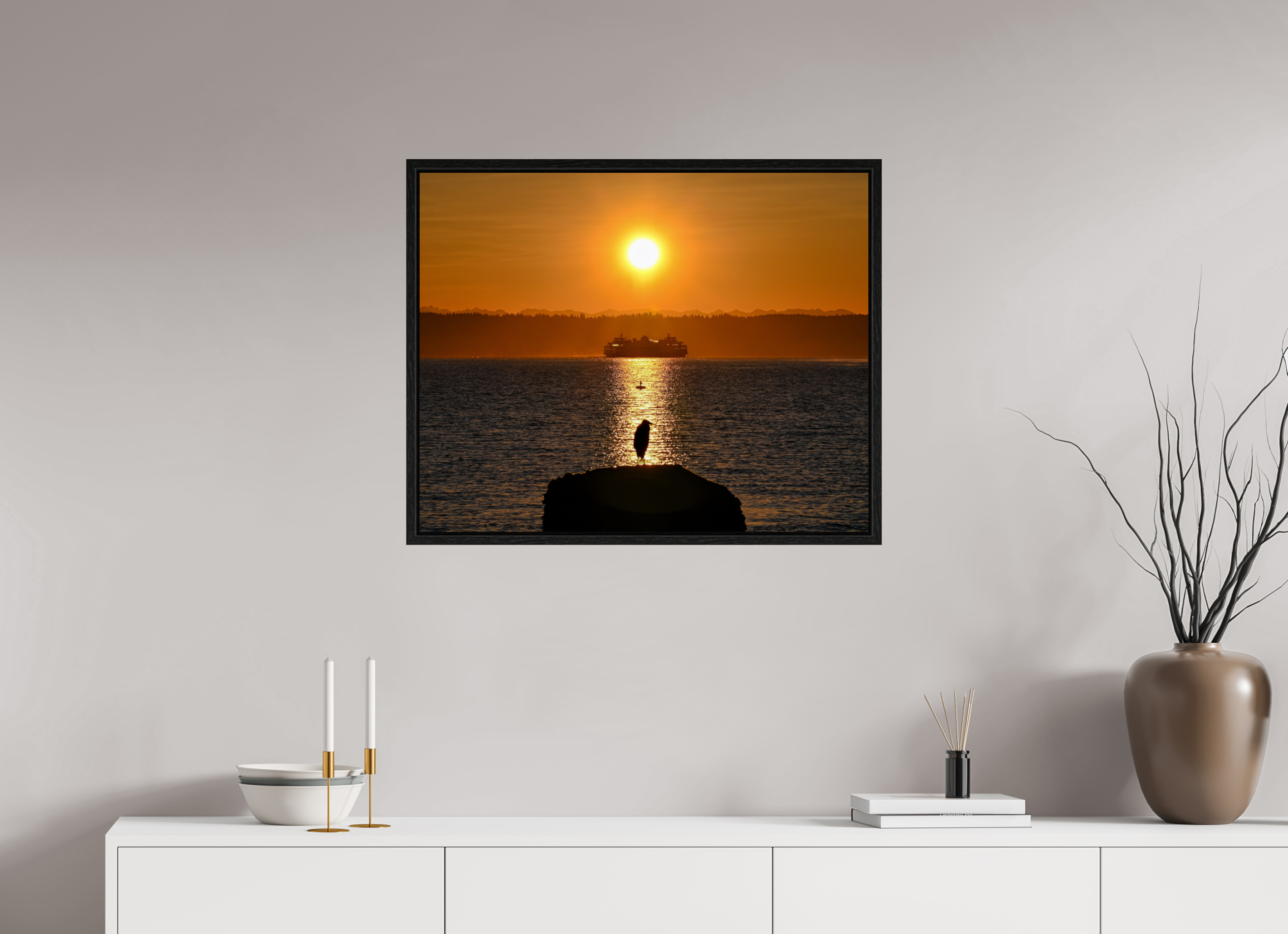 30 x 24″, Floater Frame Sunrise on Tide Rock