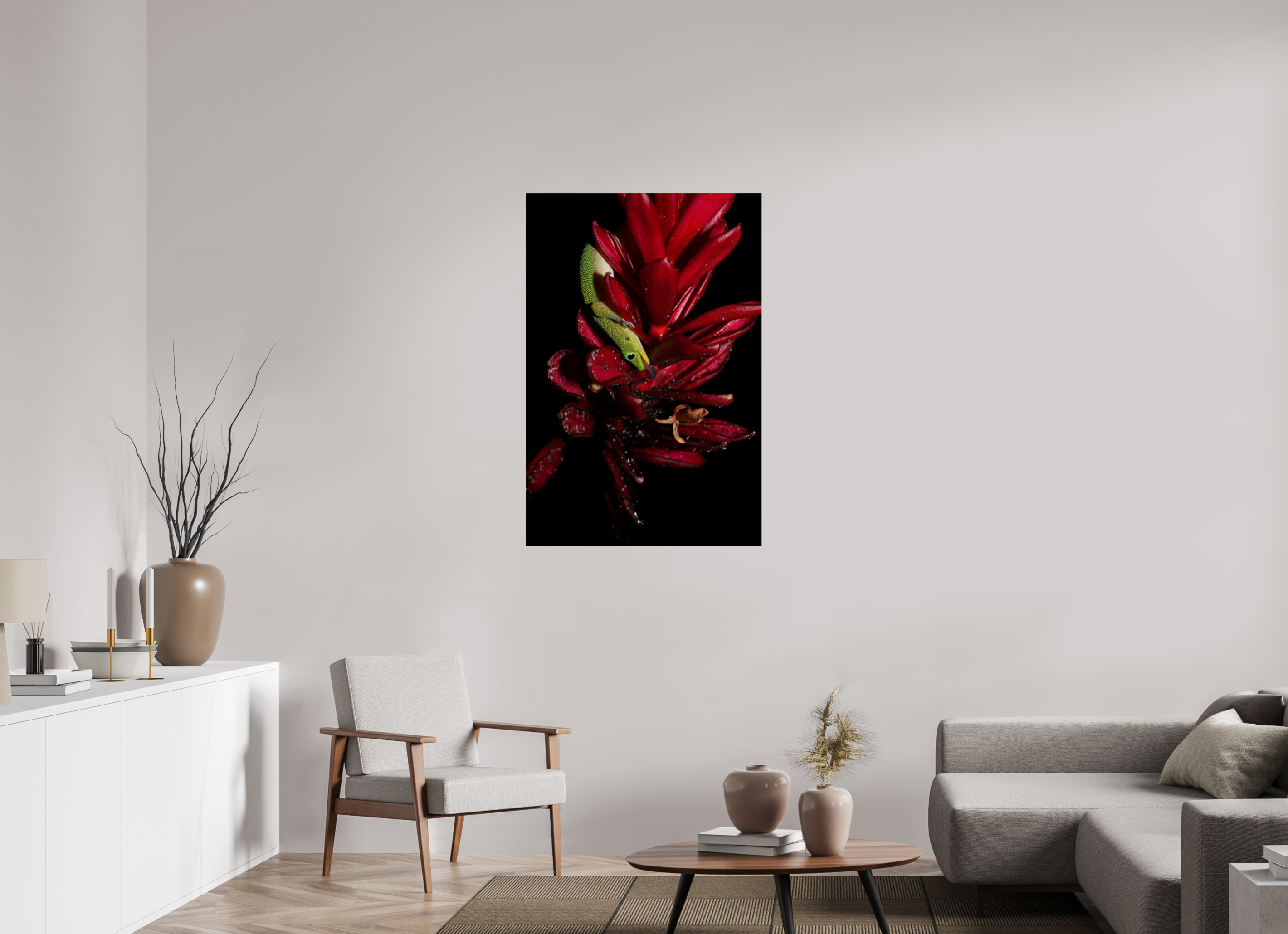 30 x 45″, Photo Print Under Acrylic Glass Gecko on Flower