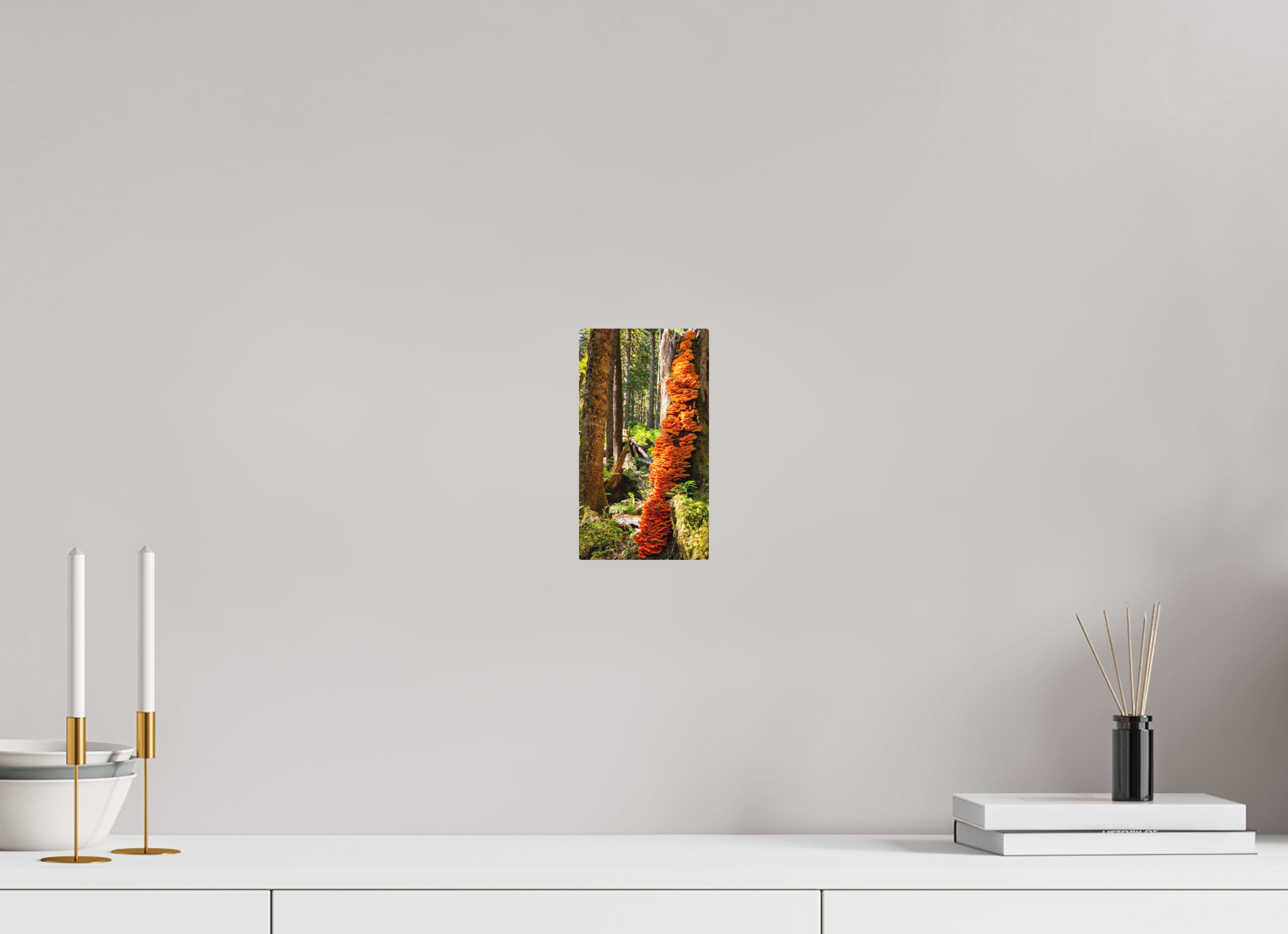 4.5 x 8″, Direct Print on Aluminum with mounting hardware included. Flaming Stump