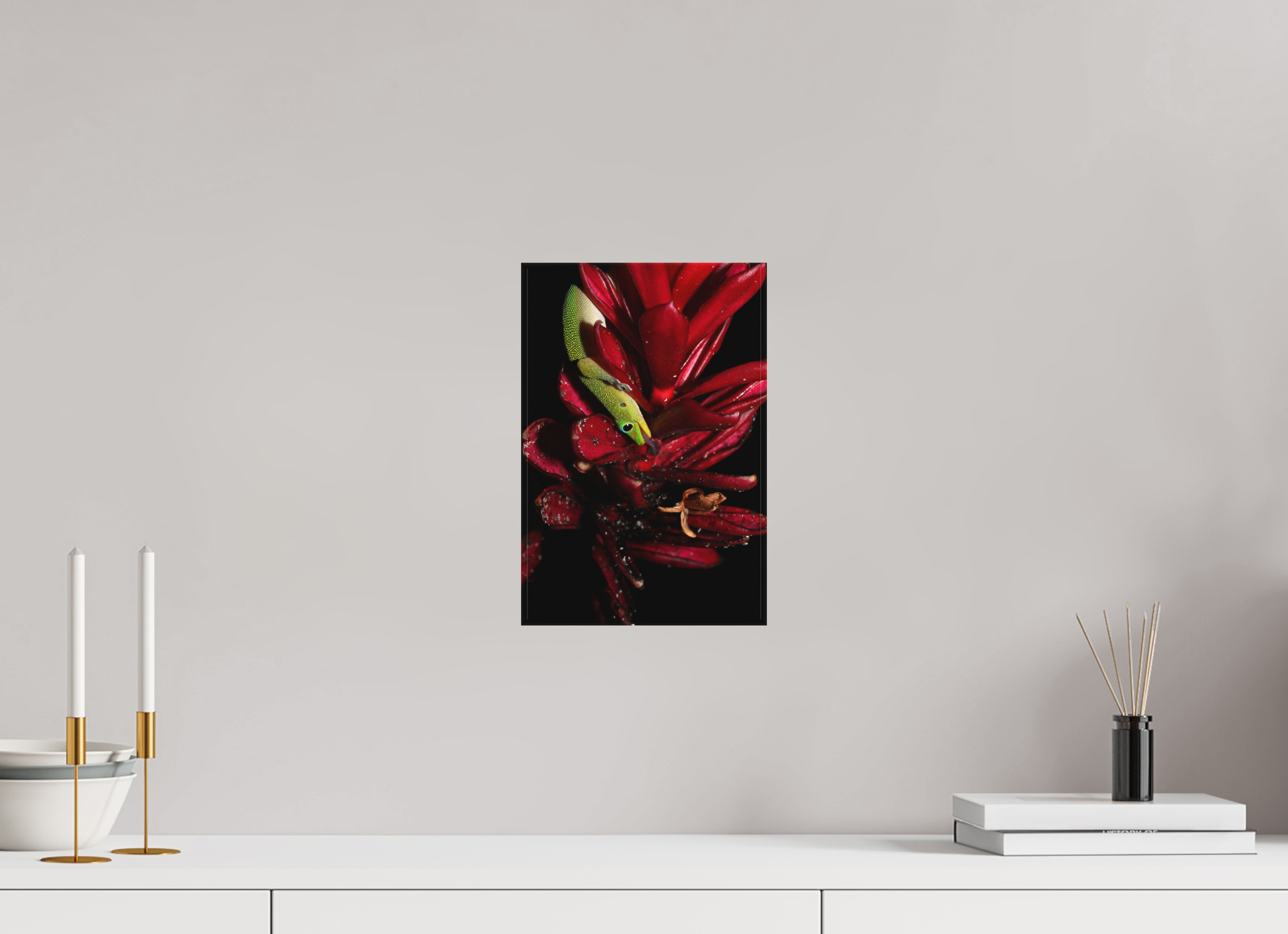 8 x 12″, Matte Canvas with Wrapped Edges Gecko on Flower