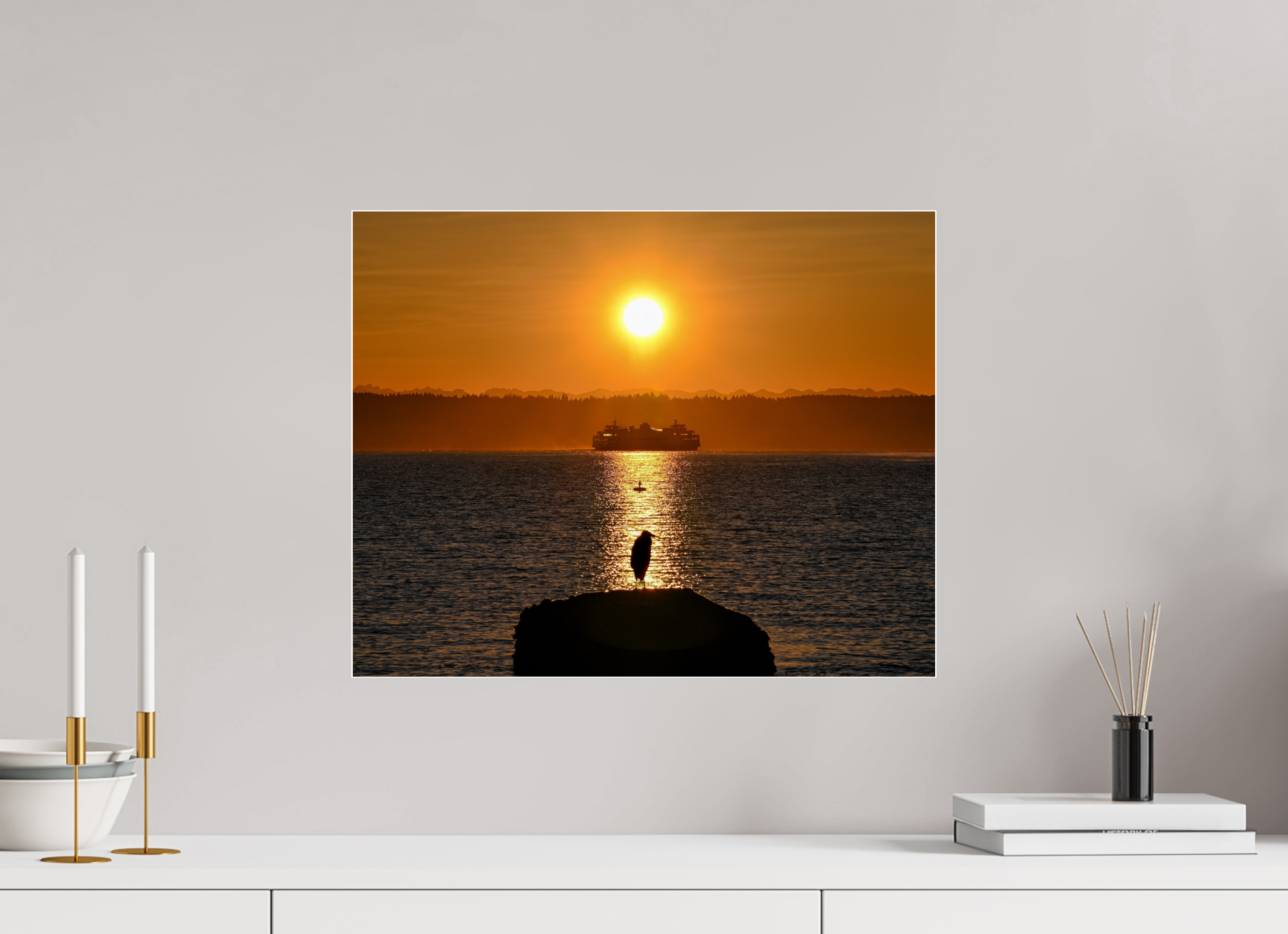 20 x 16″, Photo Mounted Under Acrylic Glass Sunrise on Tide Rock