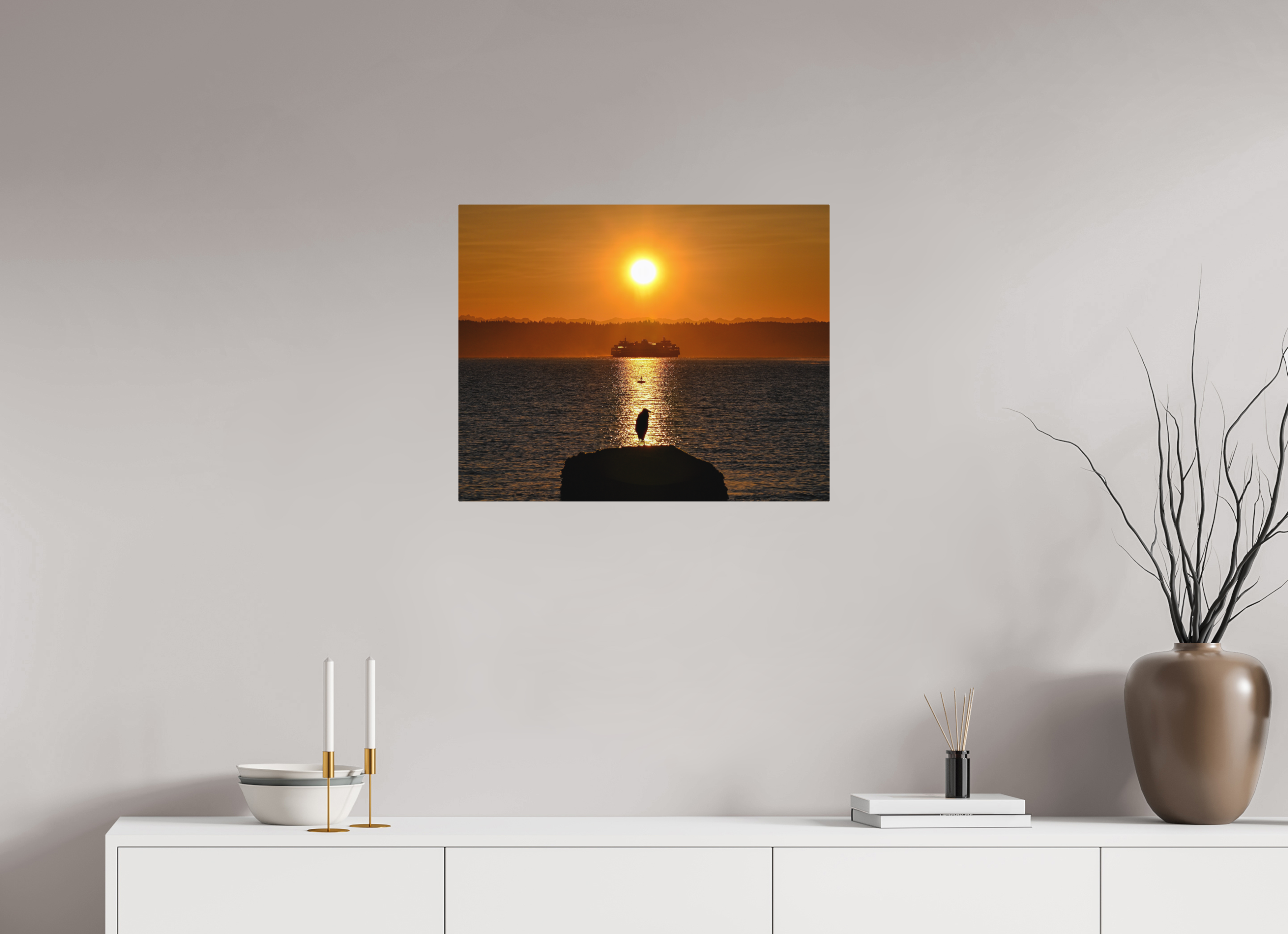 25 x 20″, Direct Print on Aluminum with mounting hardware included. Sunrise on Tide Rock